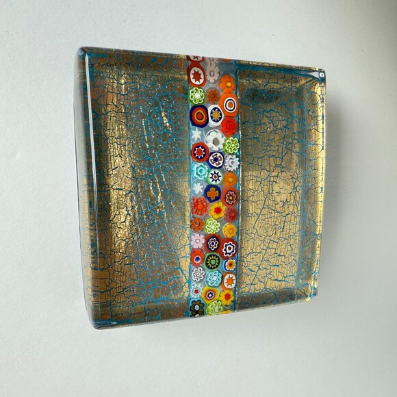 Vintage Murano Millefiori 22k Gold Leaf Square Paperweight - Picture 4 of 4